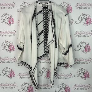 Onyx cardigan open waterfall Aztec distressed Black and White Patterned Cardigan